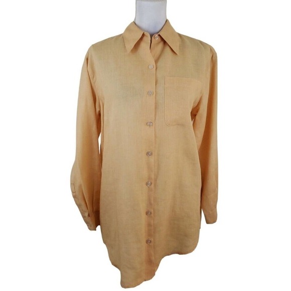 Liz Claiborne ~Woman Size S~ Yellow 100% Linen Shirt Blouse Boho/Beach Tunic. - Picture 4 of 16